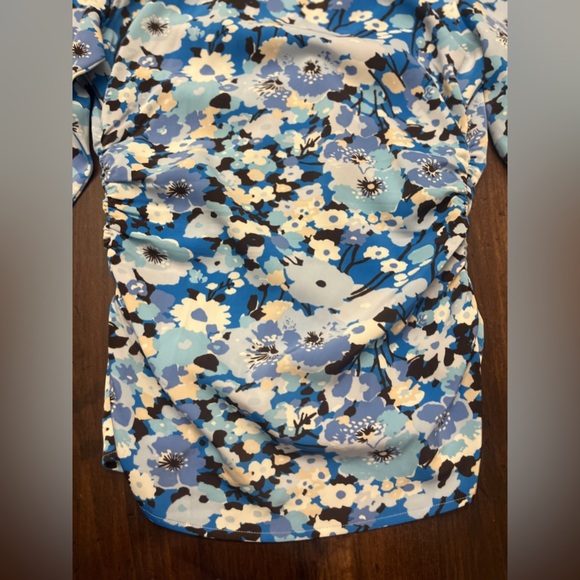 Rails Lisa Blouse Small Zinnia Blue Floral Long Sleeve Stretch Button Up Ruched - Picture 6 of 16